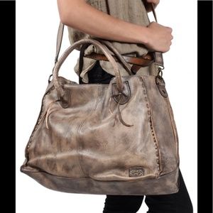 Bed Stu Rockaway Stitch-Detail Distressed Satchel Bag Taupe Driftwood